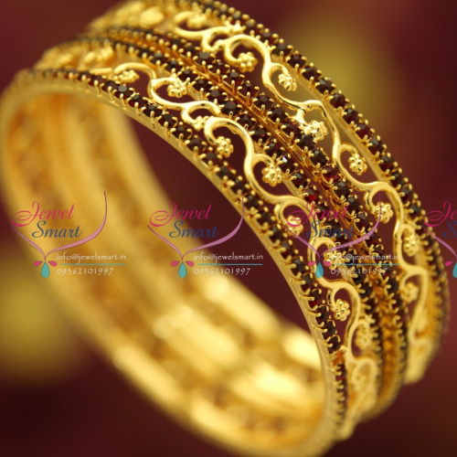 B4721S 2.4 Size Maroon Stones Fancy Floral Design Traditional Bangles Buy Online