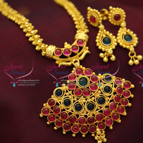 NL5163 Gold Plated Chain Kemp Ruby Sapphire Jewellery South Indian Fashion Jewellery Online