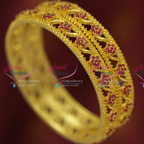 B5326M 2.6 Size Grand Broad Gold Plated Ruby Bangles Wedding Dulhan Jewellery Gold Plated Online