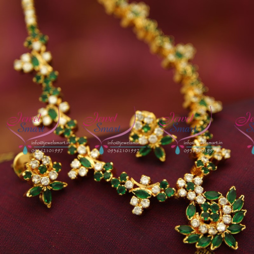 NL4951 AD White Green Necklace Traditional Indian Jaipur Design Jewellery Online