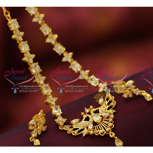 NL4955 AD White Peacock Necklace Traditional Indian Jaipur Design Jewellery Online