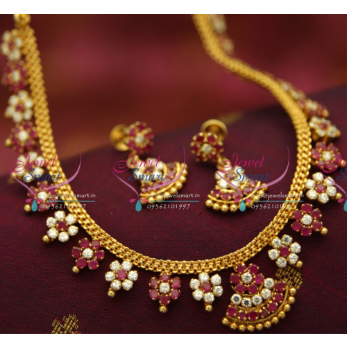 NL4957 AD White Ruby Necklace Traditional Indian Jaipur Design Jewellery Online