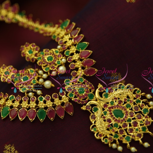 NL5005 Ruby Emerald Latest Peacock Design Necklace Real Look Jewellery Online
