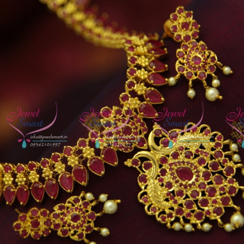 NL5006 Ruby Latest Peacock Design Necklace Real Look Jewellery Online