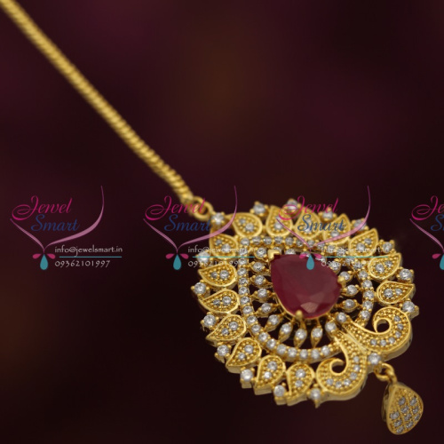 T5011 CZ Ruby Traditional Forehead Jewellery Maang Tikka Nethichutti Buy Online