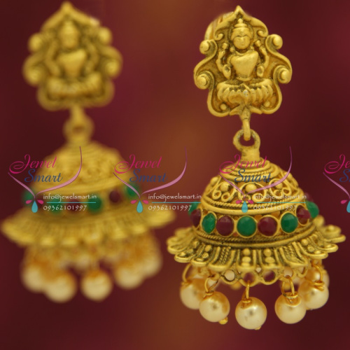 J5018 Temple Antique Mat Finish Laxmi God Design Jhumka Earrings Latest Buy Online