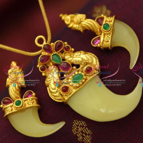 PS5086 Indian Traditional Tiger Nail Design Kemp Pendant Jewellery Set Buy Online