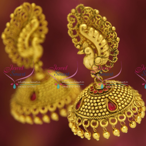 J5206 Antique Gold Plated Nagas Stylish Peacock Broad Jhumka Earrings