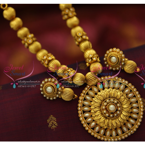 NL5263 Antique Gold Plated Beads Mala Round Pendant Fashion Jewellery Set