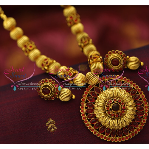 NL5265 Antique Gold Plated Beads Mala Round Pendant Fashion Jewellery Set