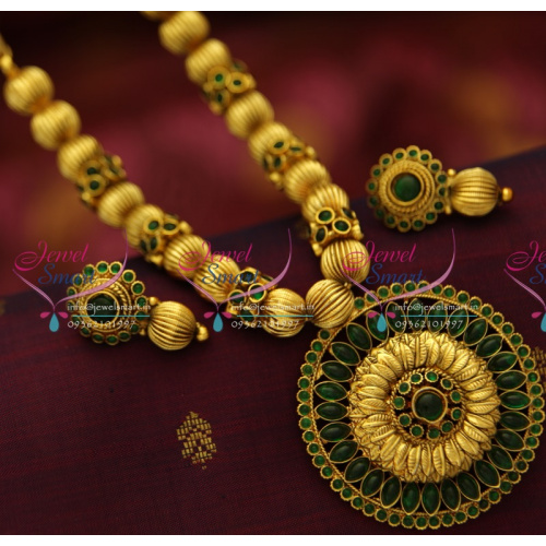 NL5266 Antique Gold Plated Beads Mala Round Pendant Fashion Jewellery Set