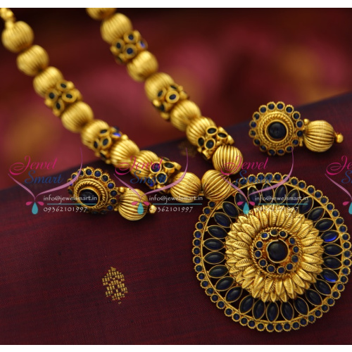 NL5267 Antique Gold Plated Beads Mala Round Pendant Fashion Jewellery Set