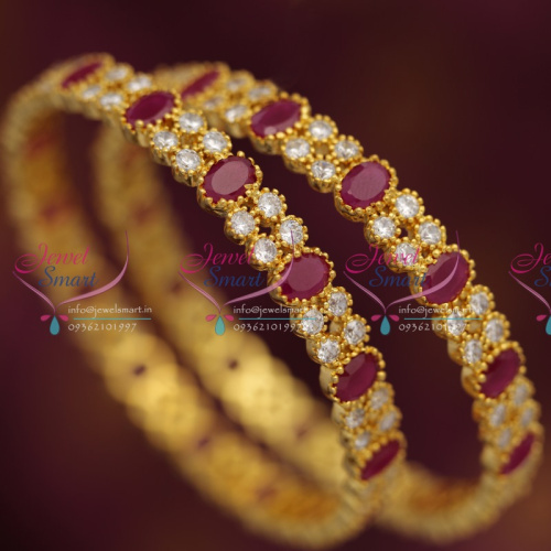B6731 2 Pcs Ruby White Traditional AD Gold Design Bangles Buy Online Offer