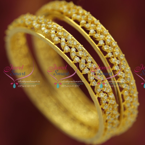 B5334S 2.4 Size 2 Pcs AD White Sparkling Broad Dulhan Bangles Buy Online