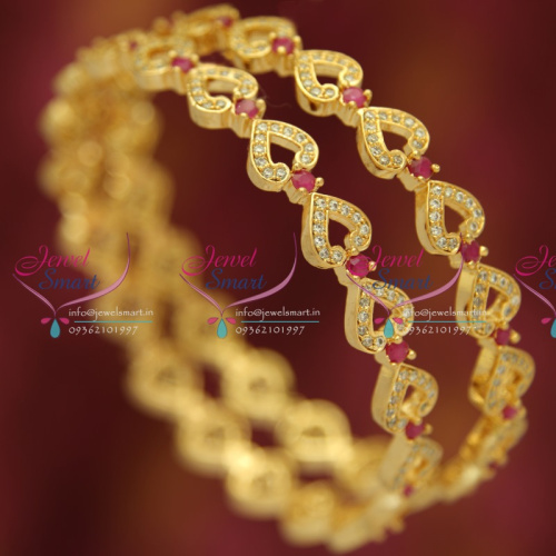B5336M 2.6 Size 2 Pcs Ruby White Sparkling Gold Plated Bangles Buy Online