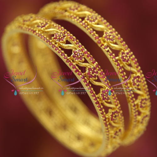 B5347 Grand Broad Gold Plated Ruby Bangles Wedding Dulhan Jewellery Gold Plated Online