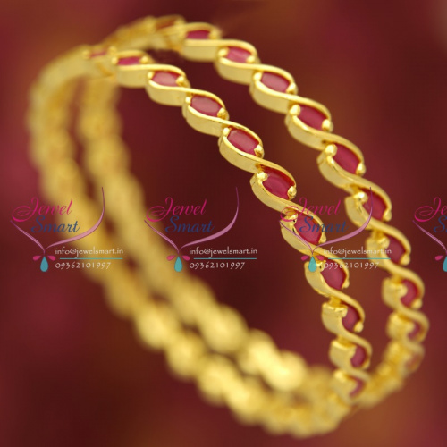 B5353B 2.8 Size Gold Design Ruby Bangles Semi Precious Traditional Design