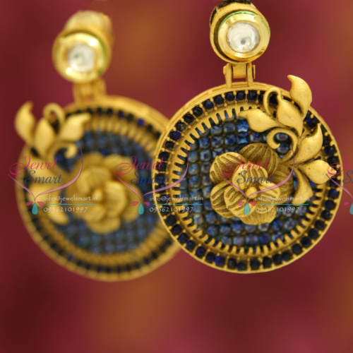 ER5378 CZ Sapphire Kundan Mat Antique Finish Floral Design Big Earrings Buy Online
