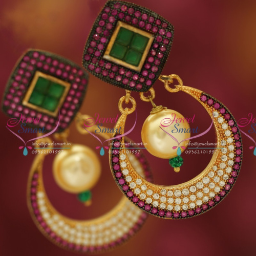 ER5381 CZ White Green Pink Gold Plated Fancy Big Grand Dulhan Earrings Buy Online
