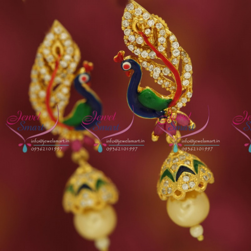 J5401 Peacock CZ Meena Colour Stylish Jhumka Pearl Drops Fashion Earrings Buy Online