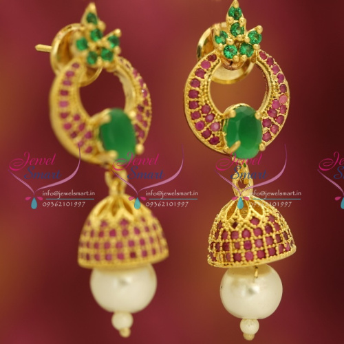 J5418 Gold Plated Ruby Emerald Stylish Jhumka Pearl Drops Fashion Earrings Buy Online