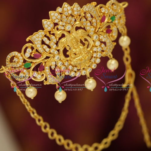 AR5426 Ruby Emerald Temple CZ South Traditional Hand Jewellery Chain Vanki Collections Online