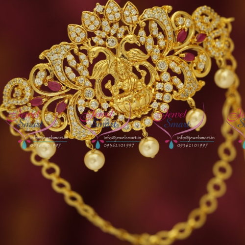 AR5426 Ruby CZ Temple South Traditional Hand Jewellery Chain Vanki Collections Online