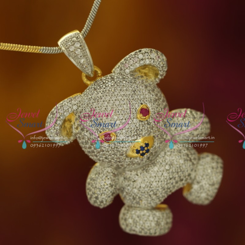 PS5452 CZ Two Tone Plated Teddy Bear Cartoon Design Pendant Chain Buy Online