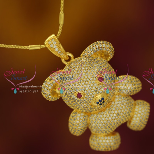 PS5453 CZ Two Tone Plated Teddy Bear Cartoon Design Pendant Chain Buy Online