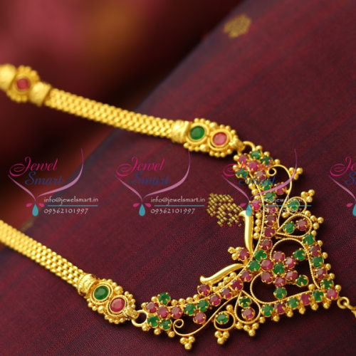 NL5463 Ruby Emerald Flat Chain Haram Gold Look Traditional Collections Online