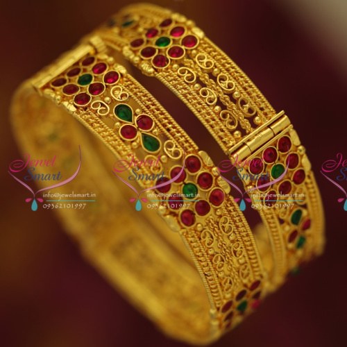 B5587M 2.6 Size Antique Gold Plated Open Type Kada Fancy Bangle Fashion Jewellery