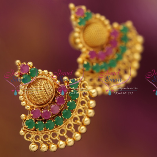 ES5607 Daily Wear Ruby Emerald Screwback Earrings Gold Finish Jewellery Buy Online