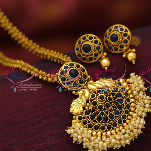 NL5617 Fancy Gold Design Chain Kemp Pearl Danglers Pendant Earrings Jewellery Set