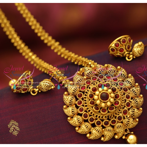 NL5620 Fancy Gold Design Handmade Chain Kemp Locket Set Jhumka Buy Online