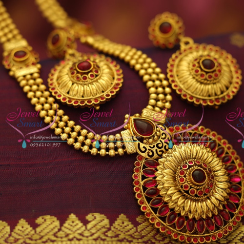 NL5628 South Indian Traditional Beads Haram Leaf Pendant Kemp Long Jewellery