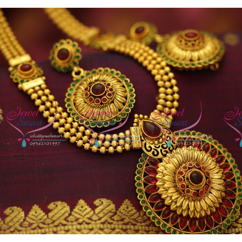 NL5629 South Indian Traditional Beads Haram Leaf Pendant Kemp Long Jewellery