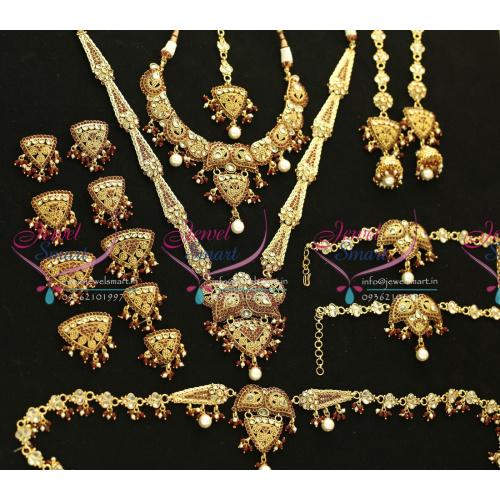 Gold Plated Antique Wedding Set Earrings Necklace Long Necklace Arm Band 