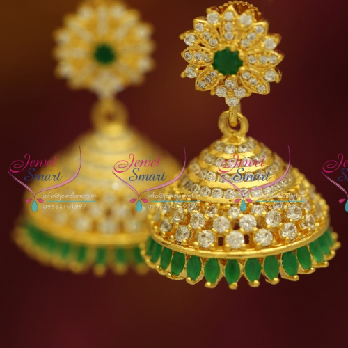 J5665 Gold Plated Real Look White Emerald Diamond Finish Jhumka Earrings