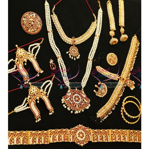 04727 Bharatanatyam Classical Dance Jewellery Red White Synthetic Stones