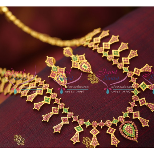 NL5684 Gold Plated Ruby Emerald Gold Fancy Design Haram Long Necklace Fashion Jewellery