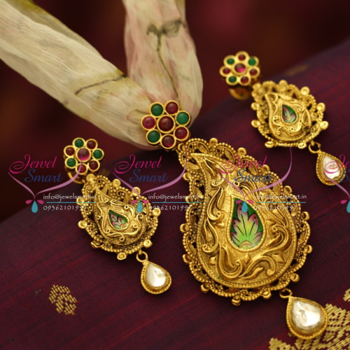 PS5695 Antique Gold Plated Handwork Painting Nakshi Pendant Set Fashion Jewellery