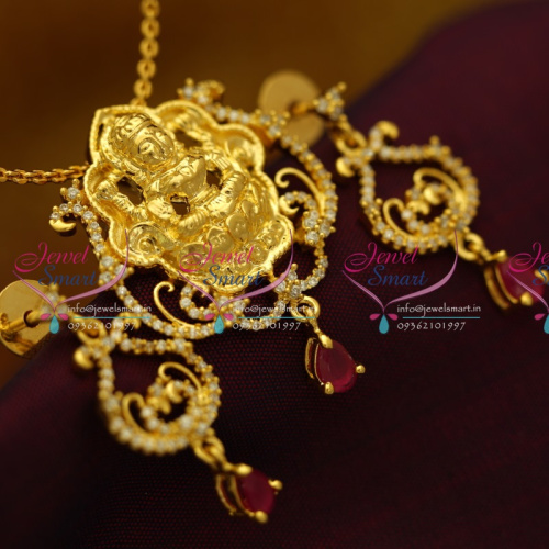 PS5724 Temple Laxmi God CZ Gold Plated Pendant Earrings Chain Ethnic Jewellery Buy Online