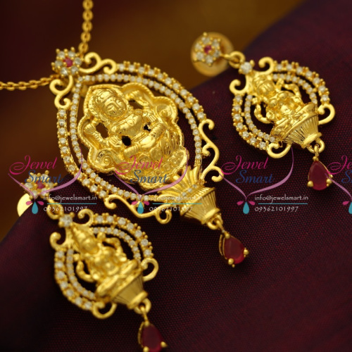 PS5725 Temple Laxmi God CZ Gold Plated Pendant Earrings Chain Ethnic Jewellery Buy Online
