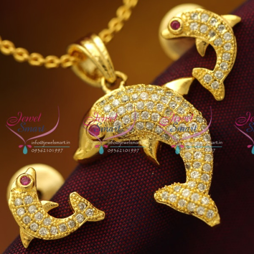 PS5729 CZ Dolphin Gold Plated Pendant Earrings Chain Fashion Jewellery Buy Online