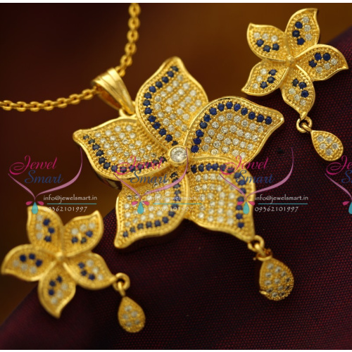 PS5735 CZ Floral Gold Plated Pendant Earrings Chain Fashion Jewellery Buy Online