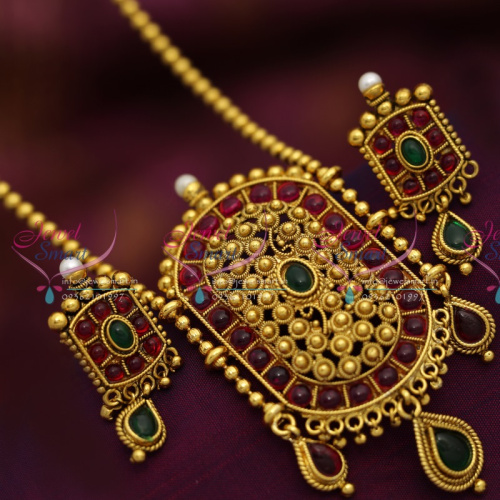 PS1013 Antique Kemp Gold Design Beads Mala Pendant Earrings Artificial Jewellery Online