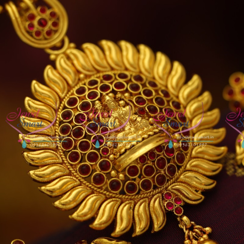 PS2984 Laxmi Indian Fashion Jewelry Gold Plated Kempu Temple Stones Pendant Earrings