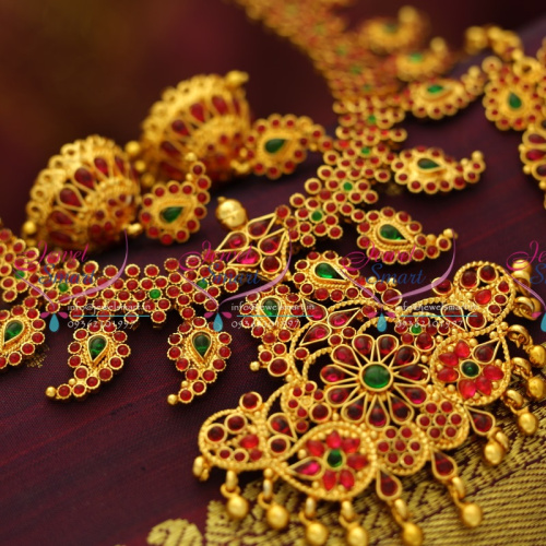 NL5769 Kemp Temple Broad Mango Gold Jewellery Design Traditional Necklace Set
