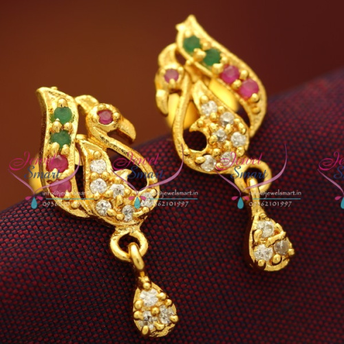 ES5788 Gold Plated Small Peacock Ruby Emerald Screwback Earrings Jewellery Buy Online