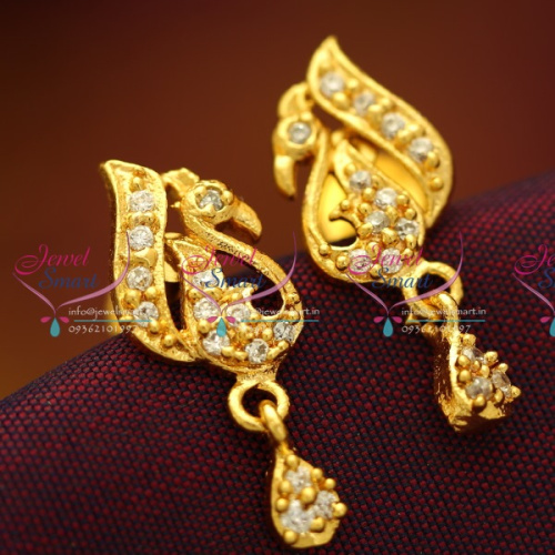 ES5790 Gold Plated Small Peacock AD White Screwback Earrings Jewellery Buy Online